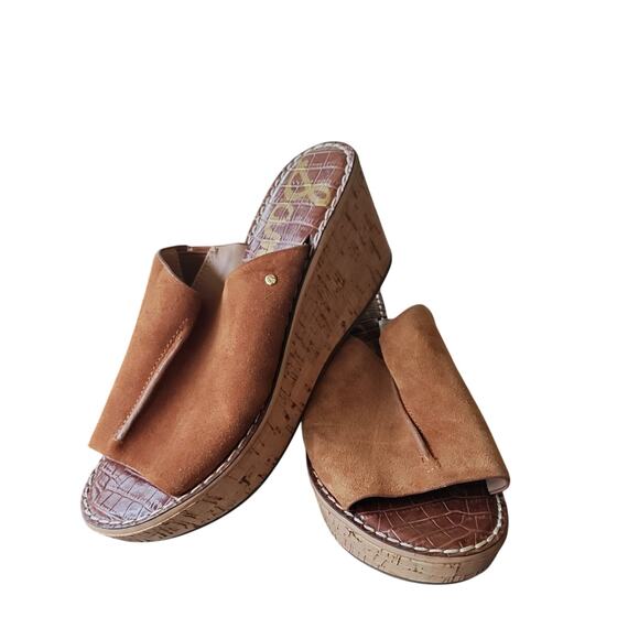 Women's Circus Sylvia SAM EDELMANSZ 8 Brown Suede Cork Wedge Slip-Ons‎ - Picture 1 of 6